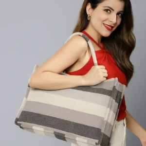 Striped Shopper Tote Bag